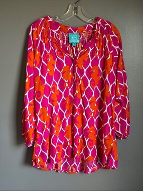 escapada pink & orange blouse w/ seahorses * sz L *